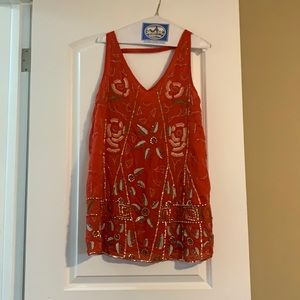 Free people size xs coral sequin dress